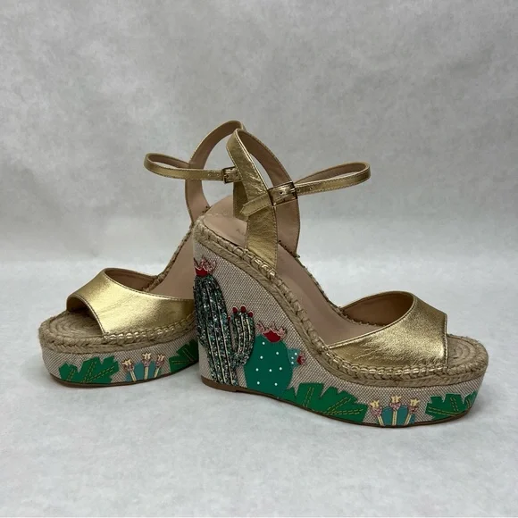 KATE SPADE Dallas Cactus Platform Wedge Sandals - Sz 7 - Picture 5 of 15